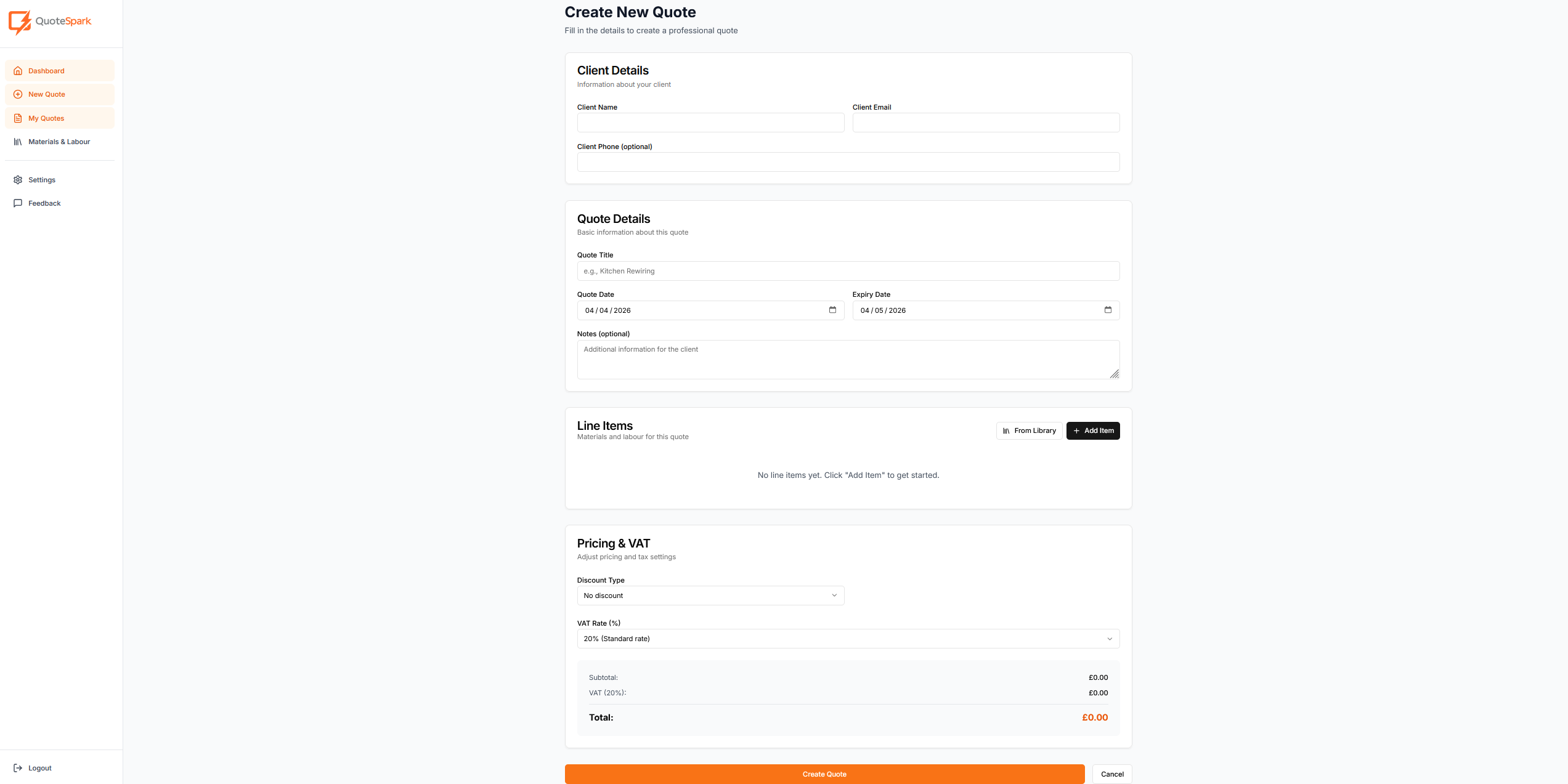 Create quotes in seconds